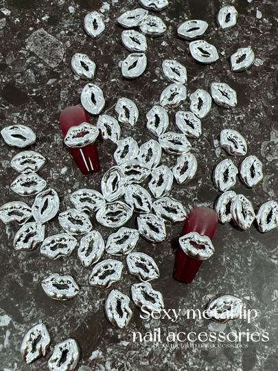 KIRAME KIRAME 20 Pcs 7.5x11mm Silver Lip Nail Charms - Luxury Alloy Kiss Shaped Nail Art,Nails Salon,Nail Supplies,Christmas,New Year,Festival Gift