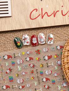 4 Adesivos de Arte de Unhas de Alívio de Desenho Animado de Natal - Flocos de Neve de Inverno, Papai Noel, Boneco de Neve, Árvore de Natal, Laço, Elementos Decorativos de Sino, Adequado para Uso Diário, Casamento e Feriados de Mulheres, Adesivos de Unhas Descartáveis e Autoadesivos, Estilo de Tema Fofo e de Luxo Leve, Fácil de Colar Adesivos de Unhas Vermelhos - Multicolorido - Visão 6