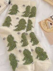 Niedliche Kuh gemusterte Plüsch Rundhals Socken, dick und warm Korallen Fleece Socken, Damen Seide Strümpfe und Socken, weich und bequem, geeignet für den täglichen Gebrauch, Weihnachten, Winterwärme Zuhause, Herbst- und Wintersocken, offene Socken, Herren mittellange enge Röhrensocken