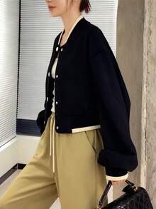 Chaqueta de béisbol High Street: chaqueta individualista y moderna con estampado de inspiración coreana y estilo universitario femenino Cazadoras para Mujer - Negro - Ver 3