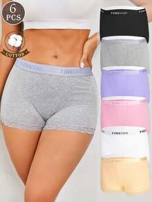6pcs Women's Multi-Color 100% Cotton New Style Letter Ribbon Lace-Trimmed Comfortable Breathable Hipster High-Waisted Briefs, Plus Size Women's Underwear S-XXL - Multicolor - View 2
