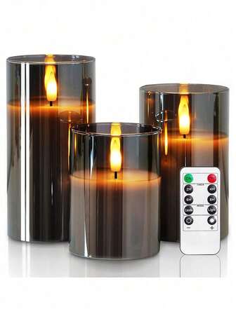 1pc/3pcs Battery Operated Flameless Pillar Candles, Grey, Wedding Candles, Holiday Decor