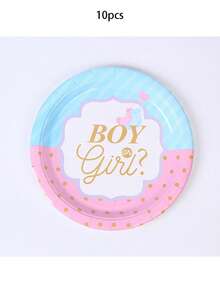10pcs/20pcs Gender Reveal Party Supplies Gender Reveal Paper Plates Napkins Tableware Set For Boy Or Girl Birthday Shower Decorations Pink And Blue Party Favors , For Christmas Party - Multicolor - View 10