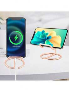 1pc - Minimalist Metal Alloy Phone Stand, Suitable For Living Room, Bedroom, Office Desk And School Supplies. Best-Selling Iron Art Phone Holder, Slouchy Desktop Metal Stand, Multi-Functional Creative Business Card Holder. - Multicolor - View 7