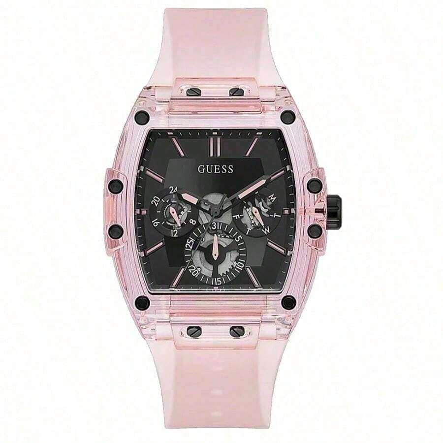 Guess New Men's Fashion Three-Eye Multi-Function Dial Silicone Strap European-Style Square Quartz Watch High-Value Men's Wristwatch -GW0032G1