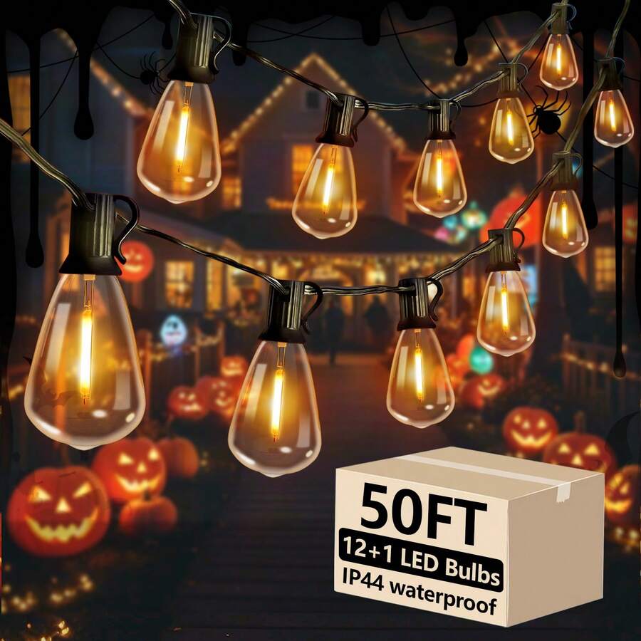 50/100/200FT Indoor&Outdoor String Lights, Bright Warm White LED Garden Lights With ST38 Shatterproof Bulbs, Connectable Festive Decorative Lights, E12 Base, IP44, Garden, Patio, Porch Outdoor Lighting - 查看 1