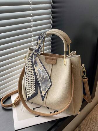 New Fashionable Bucket Handbag, Versatile Shoulder Bag For Commuting, Comes With A Random Silk Scarf