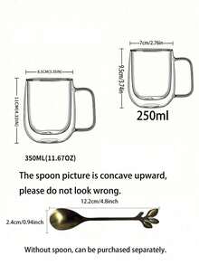 2pcs Minimalist Lightweight Double-Layer Insulated Glass Coffee Mugs, Transparent With Portable Handle, Suitable For Cappuccino, Latte, Tea, Hot & Cold Beverages - Transparent - View 8