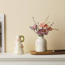 Jarrón de flores pequeño de cerámica vintage, decoración de estilo campestre, jarrón decorativo para el hogar, adecuado para cocina, dormitorio, oficina, sala de estar, baño y centro de mesa en estanterías y mesa de comedor (estilo creativo retro)