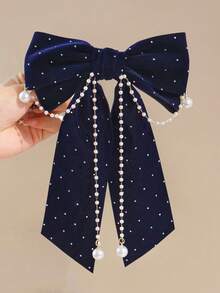 1 kẹp lò xo đính ngọc trai giả đính đá thời trang cho bé gái (Số lượng ngọc trai ngẫu nhiên) - Màu xanh hải quân - Xem 2