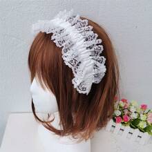 Black And White Lace Ruched Headband Wide Edge Fabric Pastoral Style Sweet Fairy Hair Clip Lolita Hair Accessory Loli Headwear Comic Exhibition Party Costume Headwear Hair Accessory Easily Create A Soft And Cute Girly Look - 白色 - 查看 1