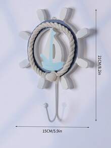 1 件航海风格木质壁钩，需要钻孔，浴室毛巾浴袍钥匙帽子包衣架，儿童房帆船舵壁挂式储物钩 - 彩色 - 查看 11