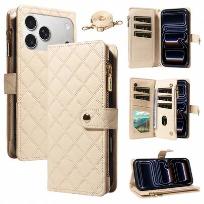 1pc Plaid Flip Wallet Case With Card Slots & Wrist Strap For IPhone 17 Pro Max/17 Pro/17/AIR/16 Pro Max/16/15/14/13/12