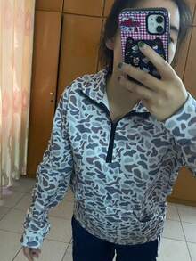 Y2k Camo Print Long Sleeve Shirts Going Out Tops,Women'S Vintage Camo Half Zip Pullover Sweatshirt, Casual Long Sleeve Kangaroo Pocket Hoodie,Vacation Outfits Women, Perfect Mother'S Day Gift For Mom - 紫丁香色 - 查看 2