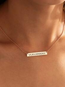 1pc Personalized Minimalist Bar Name Necklace, Customized Name Necklace, Engraved Bar Necklace, Date Necklace, Stainless Steel Bar Necklace, Customized Jewelry Gift, Birthday, Anniversary, Valentine's Day Gift - Multicolor - View 5