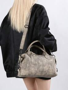 New Vintage Casual Women Handbag Boston Bag Office Commute Tote Shoulder Crossbody Bag With Detachable Strap