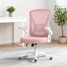 GartistGo Sedia da ufficio ergonomica in tessuto a rete traspirante con supporto lombare, braccioli regolabili, base regolabile in altezza, ruota girevole a 360° per ufficio e studio - Rosa - Visualizzare 3