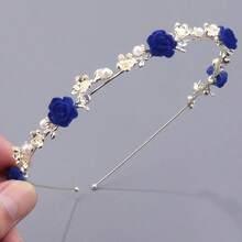 1 pieza Diadema floral rosa con decoración de perlas falsas, aro de pelo elegante y versátil con rhinestones, adecuado para novia, accesorio diario, regalo, fiesta, diadema, accesorios para el cabello