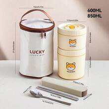 صندوق غداء حراري دائري من الفولاذ المقاوم للصدأ 304 بنمط جميل مع مقبض، صندوق بنتو مزدوج الطبقة معزول قابل للفصل، حاوية غداء محمولة وإعادة الاستخدام مقاومة للتسرب، حاوية تخزين الطعام، آمنة للميكروويف والغسالة الآلية، مناسبة لاستخدام الطلاب والبالغين في المدرسة والمكتب والتخييم والنزهات والسفر