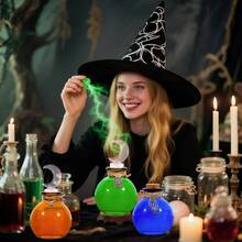 Potion Bottles Halloween Decoration, Set Of 4 Glass Potion Bottles With Corks And 10 Halloween Bottle Labels, Halloween Tiered Tray Decor, Halloween Decorations Indoor