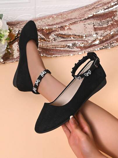 Ballerine minimaliste da donna, design a fascia singola, suede comodo tacco basso, punta tonda, slip-on, adatto per uso quotidiano, campus, nuove scarpe autunnali 2025, scarpe formali nere da donna