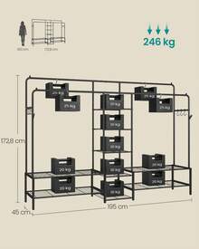 SONGMICS ハンガーラック頑丈大容量洋服掛けスタンド 幅116cm/195cm 耐荷重150kg/246kg 衣装ラック パイプハンガー棚付きブラック - 195cm - チェックする 4