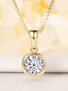 XUJIA 1件1克拉莫桑石吊坠项链，925纯银，6.5毫米圆形莫桑石，优雅珠宝礼品，周年纪念礼物，送给她的绝佳选择 - PMO-126 - 查看 4