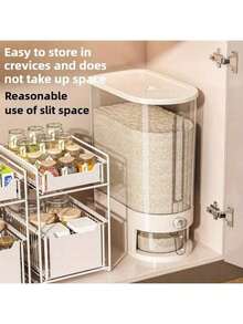 10kg (22lb) Rice Dispenser Cereal Container / Cereal Keeper With Measuring Cup, Airtight Food Storage Container With Built-In Insect Repellent Box, Automatic Locking Lid, Keep Rice, Flour, Grains Fresh - Transparent 20 Catties - View 5