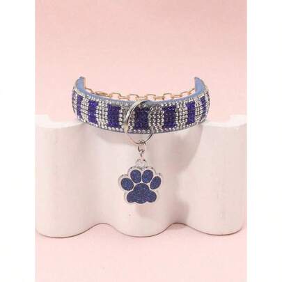 1pc Rhinestone Paw Pendant Pet Necklace For Dog And Cat For Decoration