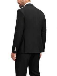 Mens Suit 3 Piece Slim Fit Double Breasted Vest Men's Suits Tuxedo Set Casual Jacket Blazer Vest Pants Groom Wedding - 黑色 - 查看 2