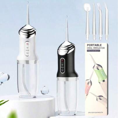 Limpiador dental eléctrico, irrigador oral portátil, 3 modos, 4 boquillas, carga USB inalámbrica, batería de 800mAh, para viajes, hogar, cuidado de frenillos y salud dental, adecuado como regalo para vacaciones