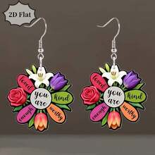 2D Floral Motivational Acrylic Pendant Earrings, Lightweight Colorful Earrings - Suitable For Women's Casual Daily Wear, Also A Perfect Gift For Holidays And Anniversaries - Multicolor - View 8