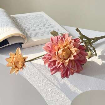 Flower Realm 2 件，人造大丽花 - 多色仿花茎，适用于家居、节日和派对装饰、DIY 插花