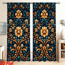 Blue Yellow Floral Pattern Curtain 2 Pc Sheet Rod Bag Flower Set Kitchen Cafe Bedroom Curtain Bathroom Home Decoration - Multicolor - View 8