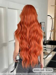 NAMM 32英寸橙色超长波浪假发，女士款，蓬松波浪卷发带刘海，全机织合成纤维假发，适合音乐节派对、万圣节角色扮演等场合，百搭时尚配饰 - 橘色 - 查看 3