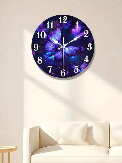1pc Silent Non Ticking Wand Clock, Retro Butterfly Pattern, Round Wooden ative, Easy To Read, Living Room Kitchen Bedroom, Battery Powered (AA Not Included) 10/12 Inch view 4