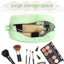 GFU Cosmetic Bags For Women, Seersucker Cosmetic Bag, Travel Toiletry Stripe Makeup Bag, Large Women Aesthetic Organizer Storage Pouch, Girls Handbags Purses, Green{"Color_name":"Green"} - 綠色 - 查看 4