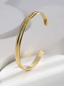 Charm-In 1 件简约光滑镂空手镯，铜镀金首饰，女士时尚配饰，适合日常佩戴和派对 - 金黃色. - 查看 10