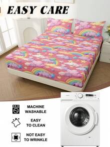 1件床笠，数码印花图案，床垫保护套，床罩，舒适家纺，透气防起球床垫套，床罩，家居装饰，装饰床罩，适用于卧室和宿舍，适合所有床型 - 单人床、双人床、大号床、特大号床，四季皆宜，可机洗，防尘防滑，不含枕头和枕套，节日礼物 - 彩色 - 查看 8