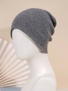 1 pieza Gorro de punto de unicolor con doble capa, gorro de punto cálido para exteriores, gorro de invierno casual y versátil adecuado para el transporte diario