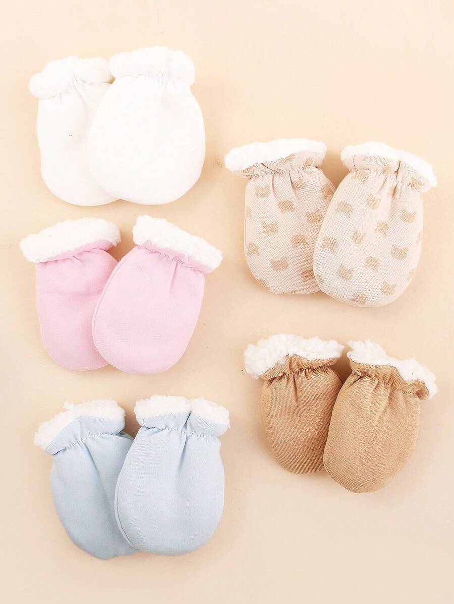 1双新生儿0-3个月防刮保暖加厚仿羊毛手套 - 1Pair - 查看 1