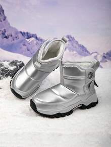 1 Par de Botas de Neve Infantis, Forradas Termicamente, Design Baixo-Médio, Antiderrapante e Durável, Botas Camufladas Felpudas para Uso Externo, Adequadas para Estudantes de 6 a 14 Anos em Regiões de Alta Latitude Fria, Inverno