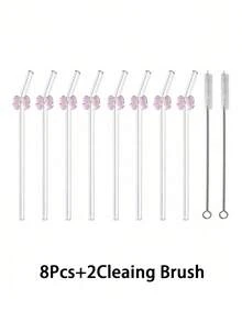 1/2/4/5/6/8支装可爱卡通玻璃吸管,带粉色蝴蝶结吊坠,厨房配件,吸管装饰,适用于冷饮、奶茶、咖啡、果汁、冰沙,居家、餐厅、鸡尾酒会、返校季、单身派对装饰、婚礼、旅行,送给女友/男友、父母、朋友的趣味礼物,节日用品,复活节礼物,夏季 - 粉紅色1 - 查看 11