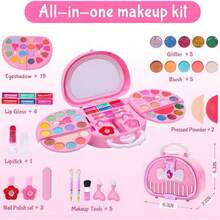 4-6 Years Old Kids Pretend Makeup Set, Lip Gloss, Eyeshadow Palette, Glitter, Lipstick, Blush, Christmas And Birthday Gift For 3-8 Years Old Children - Multicolor - View 4