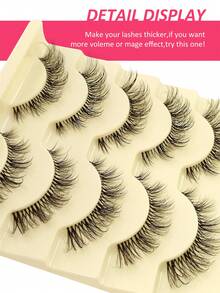 Rikuaild 5 Pairs Doll-Like Natural False Eyelashes - Transparent Band With Cartoon Style Lashes, Extended Outer Corner Design For Natural Makeup Look - Reusable False Eyelashes - 自然纖長款 - 查看 3