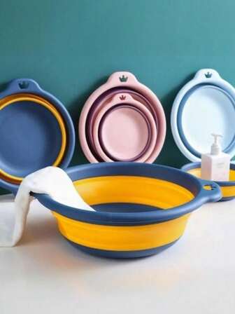 1 件便携式折叠洗脸盆，方便存放，圆形折叠水槽节省空间，塑料折叠洗脸盆多用途便携式洗脸盆，用于洗碗、露营、旅行、洗衣、折叠盆返校