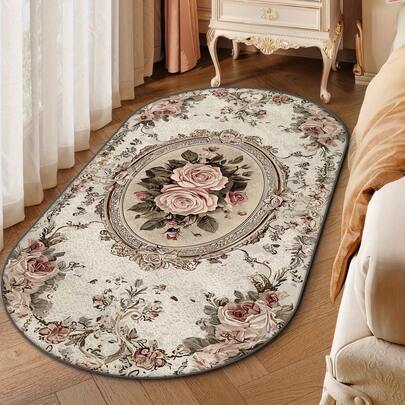 1 pezzo Tappeto ovale stile europeo vintage con rose, tappeto ovale con motivo floreale a rose, tappeto decorativo, decorazione camera da letto, tappetino piccolo, tappeto, decorazione per la casa, tappeto per il soggiorno, tappetino piccolo per il soggiorno, tappeto camera da letto, decorazione per la casa nel soggiorno, tappeto da esterno, tappeto lavabile, tappeto soffice, tappeto peloso, tappeto autunno/inverno, tappeto spesso/soffice