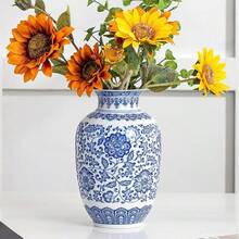 مزهرية باللون الأزرق والأبيض، مزهريات منزلية باللون الأزرق، مزهرية صينية، خزف أزرق وأبيض، مزهرية خزفية للديكور المنزلي، تستخدم لديكور الغرفة المعيشة والرفوف والمدفأة والطاولات والأواسط