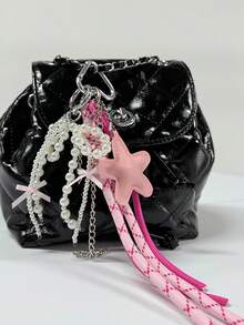 1 Perlenschleife Leder Stern geflochtenes Seil Anhänger, geeignet für Taschen oder Auto Schlüsselanhänger Accessoires, modische Valentinstag Geschenke für Mädchen, Studenten, weiße Angestellte und Anfänger, dekorative Autoaccessoires, Schlüsselanhänger Geschenke für Lehrer zum Schulanfang