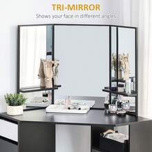 HOMCOM Corner Vanity Desk With Mirror, Makeup Vanity Table With 5 Drawers And Open Shelves, Dressing Table With 3-Piece Mirror For Bedroom, Black - 黑色 - 查看 4